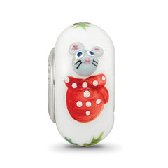 Ster.Silver Reflections Hand Painted Christmas Mouse Fenton Glass Bead