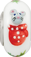 Ster.Silver Reflections Hand Painted Christmas Mouse Fenton Glass Bead