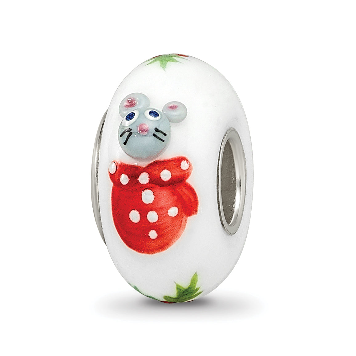 Ster.Silver Reflections Hand Painted Christmas Mouse Fenton Glass Bead Main image
