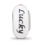 Ster.Silver Reflections White Hand Painted Lucky Suit Fenton Glass Bead