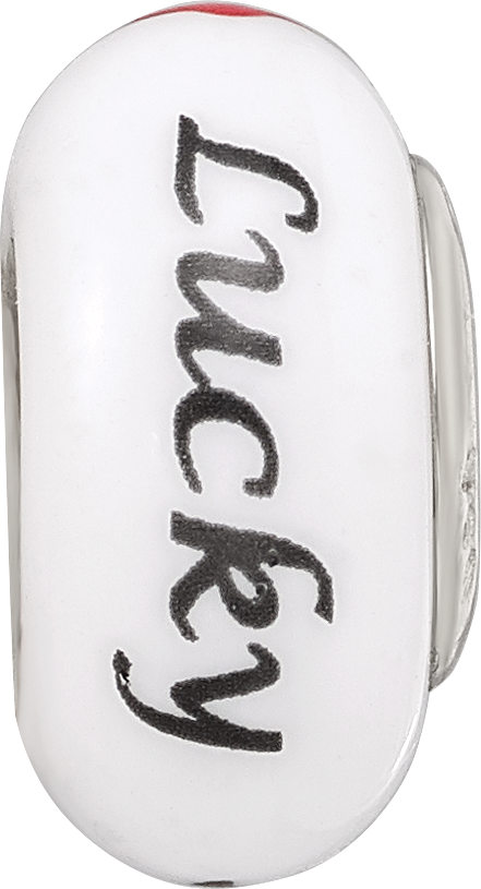 Ster.Silver Reflections White Hand Painted Lucky Suit Fenton Glass Bead