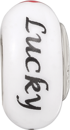 Ster.Silver Reflections White Hand Painted Lucky Suit Fenton Glass Bead