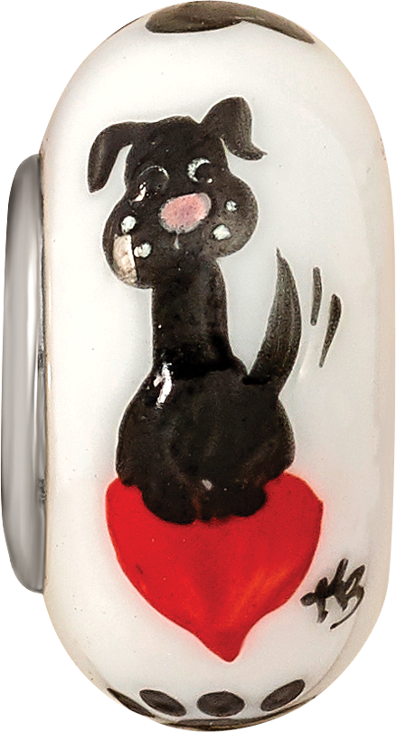 Ster.Silver Reflections Hand Painted Muttley Dog Fenton Glass Bead