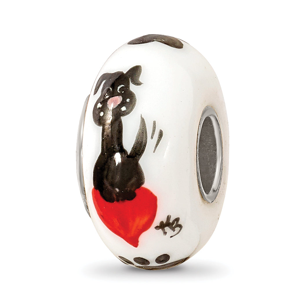 Ster.Silver Reflections Hand Painted Muttley Dog Fenton Glass Bead Main image