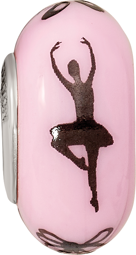 Ster.Silver Reflections Pink Hand Painted Ballerina Fenton Glass Bead