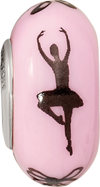 Ster.Silver Reflections Pink Hand Painted Ballerina Fenton Glass Bead