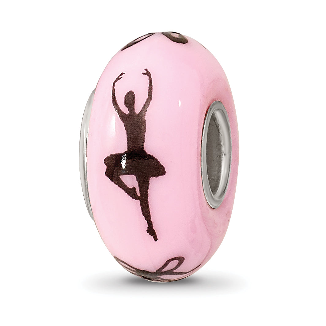 Ster.Silver Reflections Pink Hand Painted Ballerina Fenton Glass Bead Main image