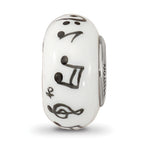 Ster.Silver Reflections White Hand Painted Music Notes Fenton Glass Bead
