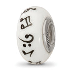 Ster.Silver Reflections White Hand Painted Music Notes Fenton Glass Bead