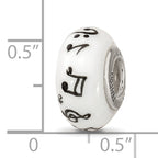 Ster.Silver Reflections White Hand Painted Music Notes Fenton Glass Bead