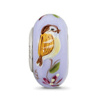 Ster.Silver Reflections Hand Painted Sparrow Fenton Glass Bead