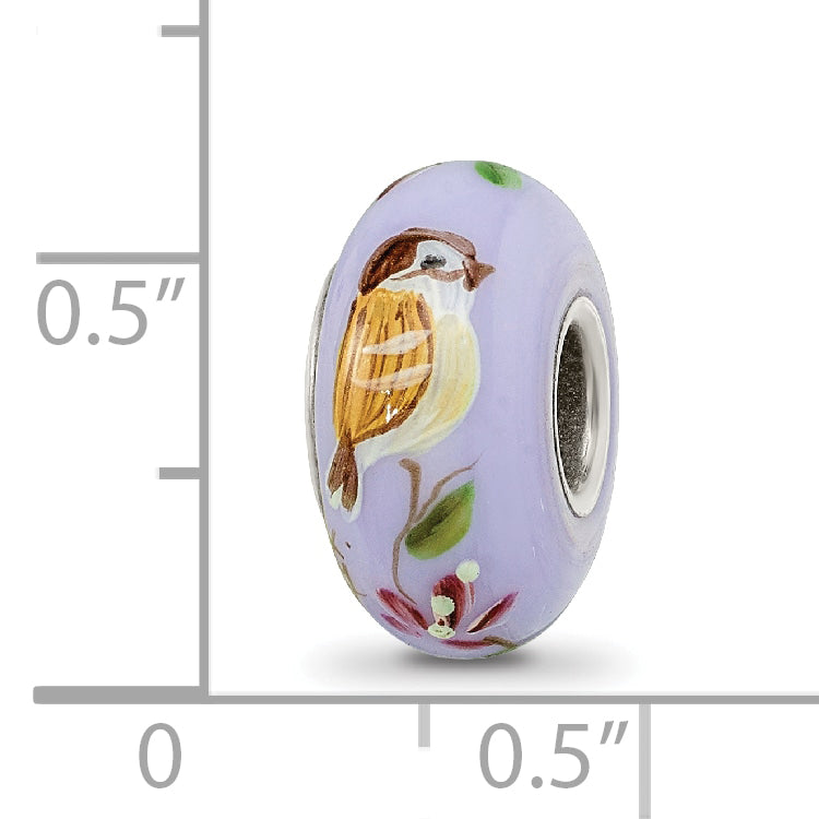 Ster.Silver Reflections Hand Painted Sparrow Fenton Glass Bead