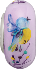 Ster.Silver Reflections Hand Painted TJ Bird Floral Fenton Glass Bead