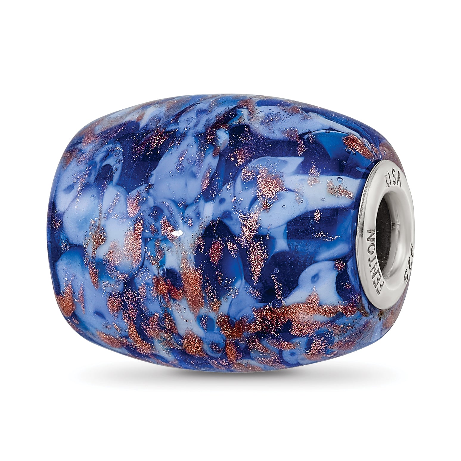 Ster.Silver Reflections Blue with Glitter Danube Fenton Glass Bead Main image