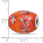 Ster.Silver Reflections Orange Hand Painted Floral Fenton Glass Bead