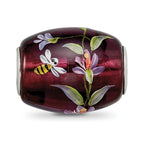 Ster.Silver Reflections Purple Hand Painted Magnolias Fenton Glass Bead