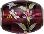 Ster.Silver Reflections Purple Hand Painted Magnolias Fenton Glass Bead