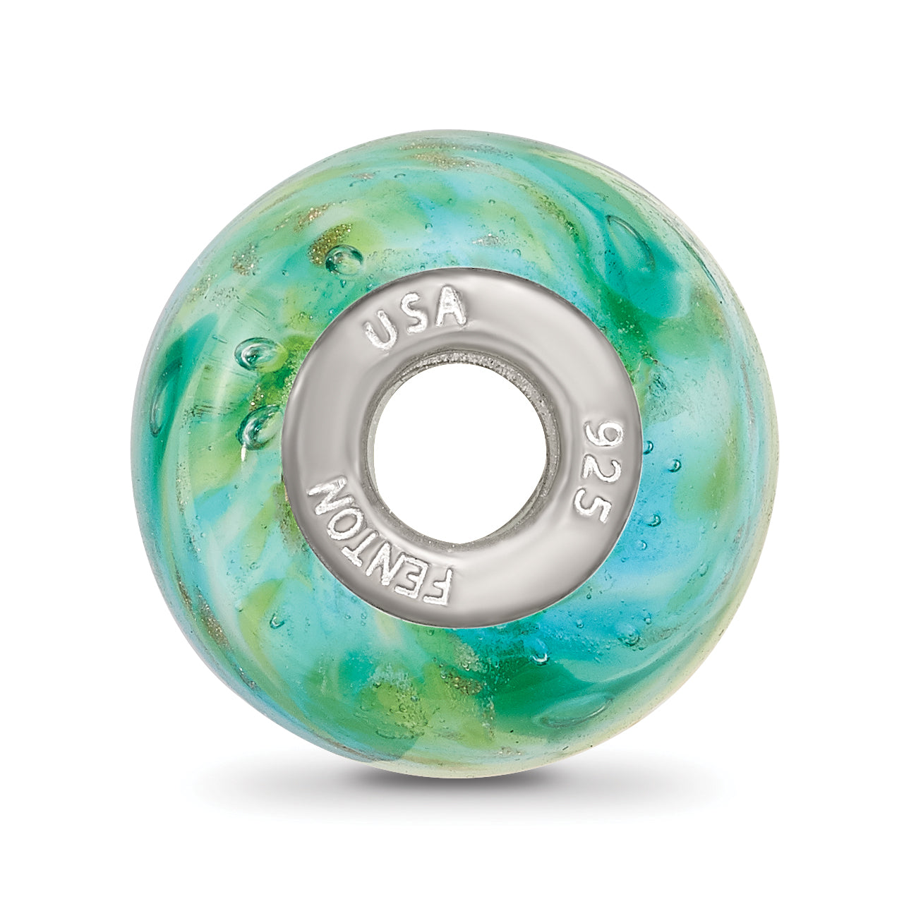 Ster.Silver Reflections Multi-color Green with Glitter Fenton Glass Bead Secondary image