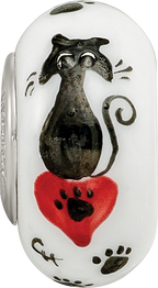 Ster.Silver Reflections White Hand Painted Cat Paws Fenton Glass Bead