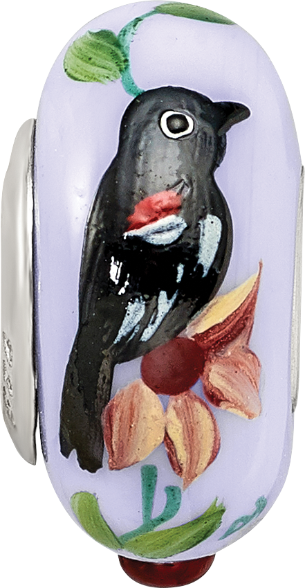 Sterling Silver Reflections Blue Bye Bye Blackbird Fenton Glass Bead