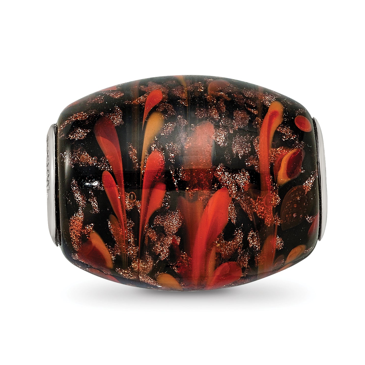 Sterling Silver Reflections Black & Orange Autumn Fires Fenton Glass Bead