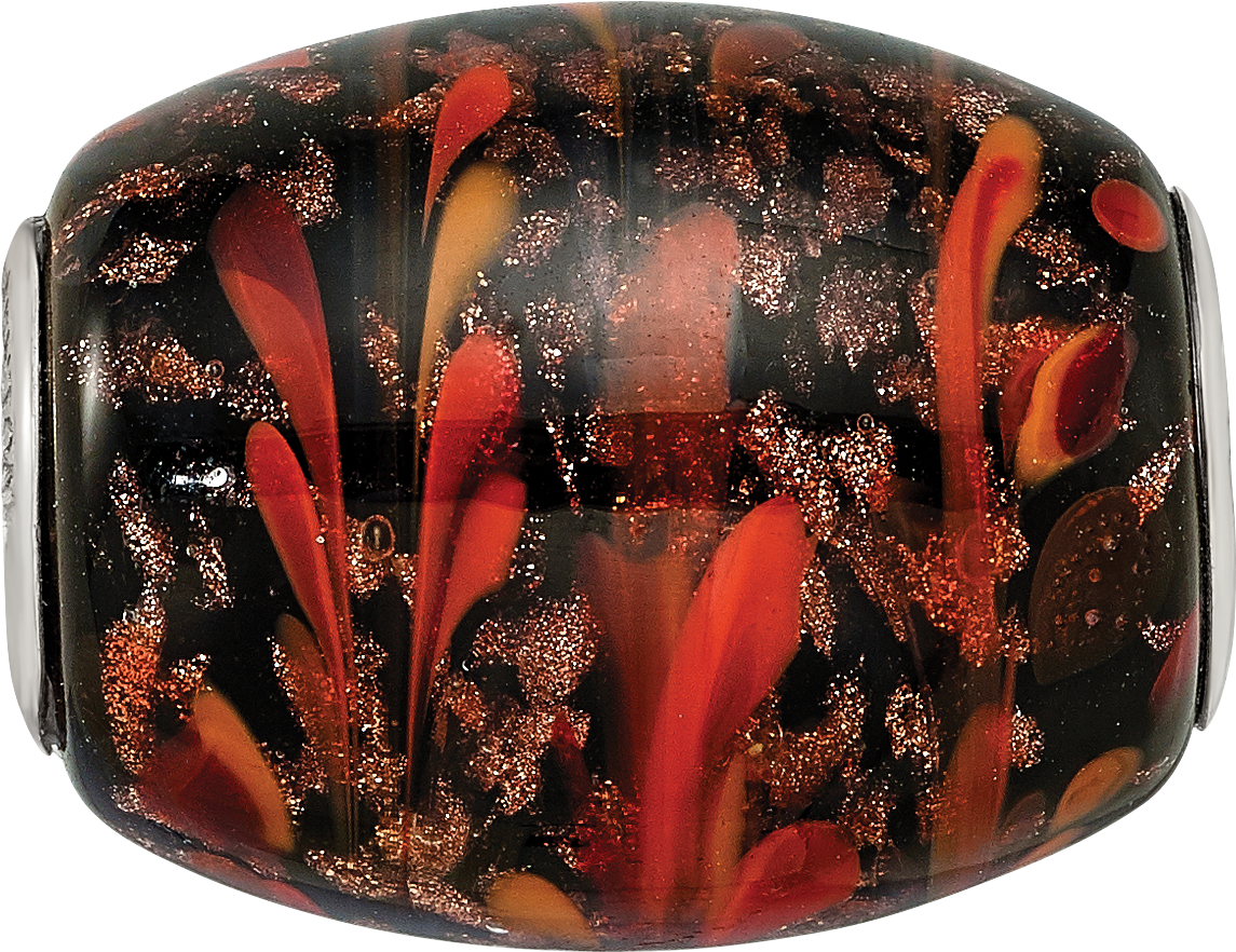 Sterling Silver Reflections Black & Orange Autumn Fires Fenton Glass Bead