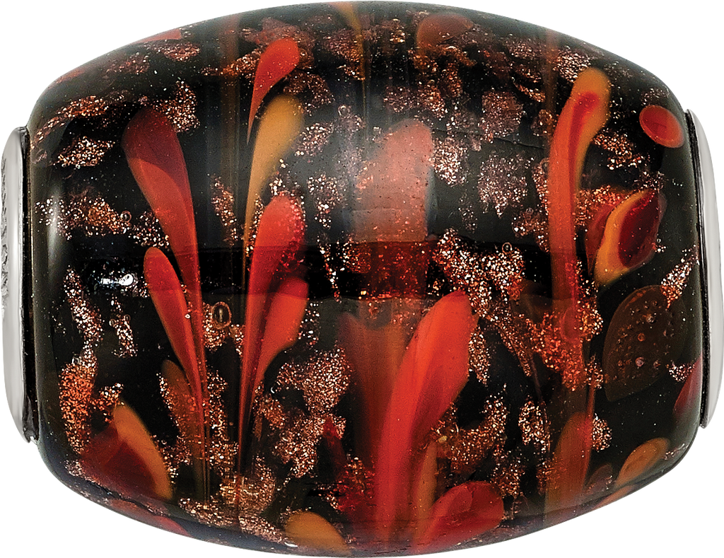 Sterling Silver Reflections Black & Orange Autumn Fires Fenton Glass Bead