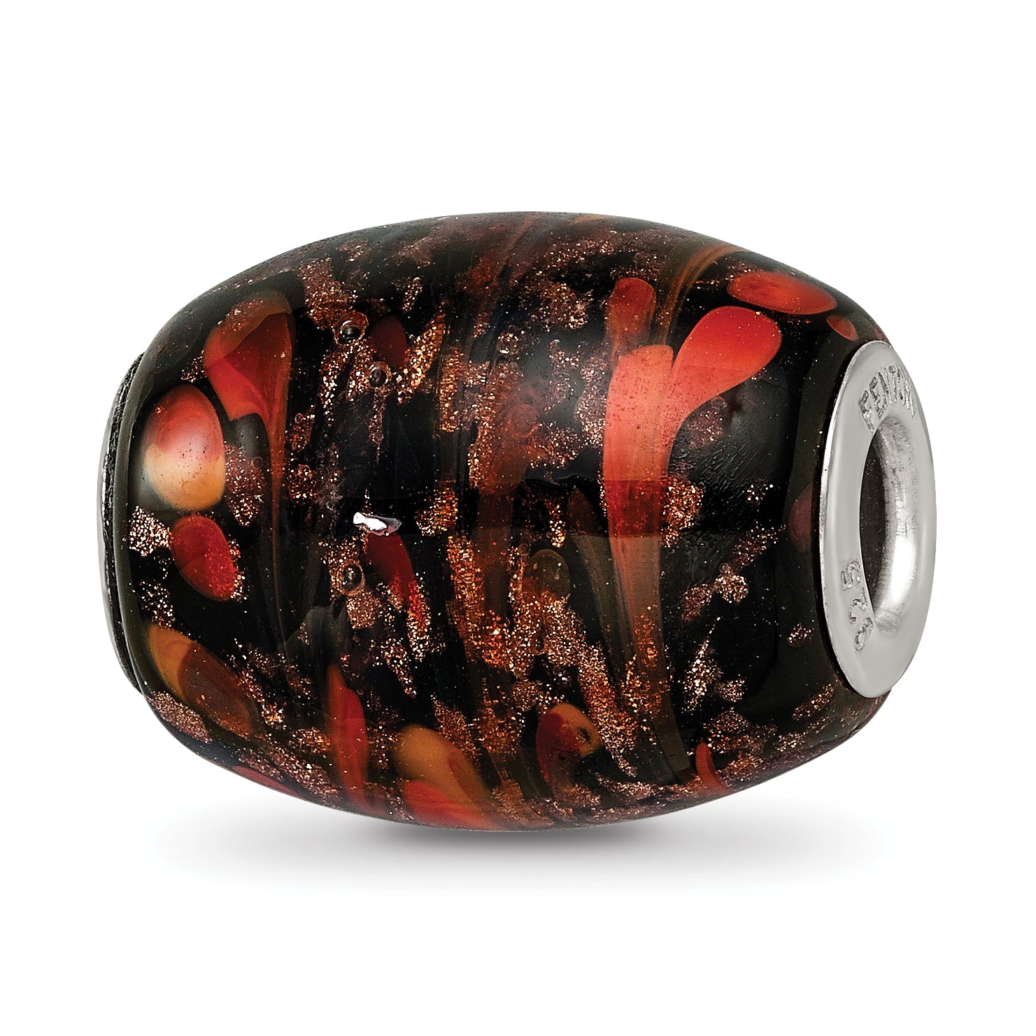 Sterling Silver Reflections Black & Orange Autumn Fires Fenton Glass Bead