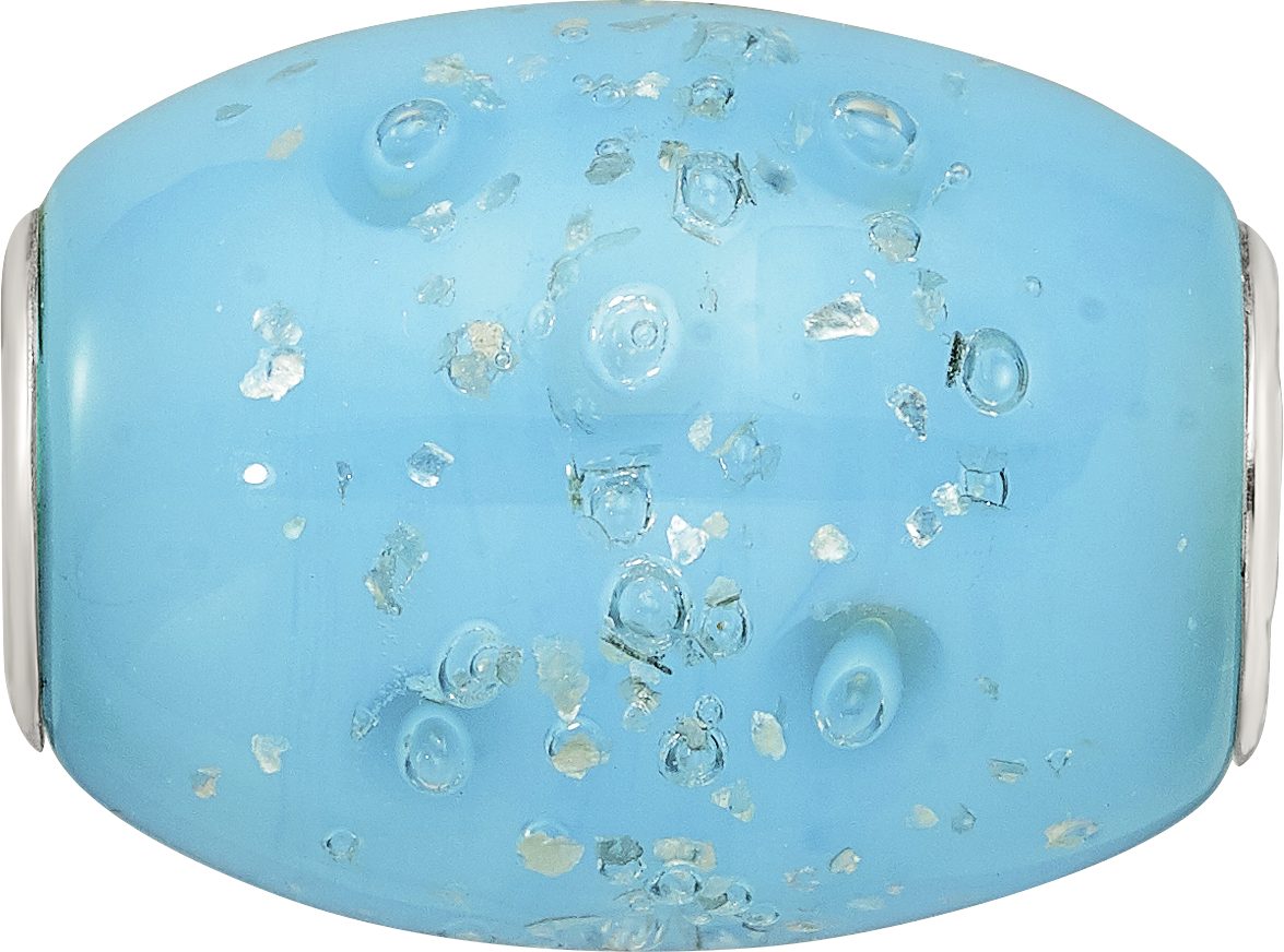 Reflection Beads Sterling Silver Blue Frosted Windowpanes Fenton Glass Bead - Sophia Jewelers