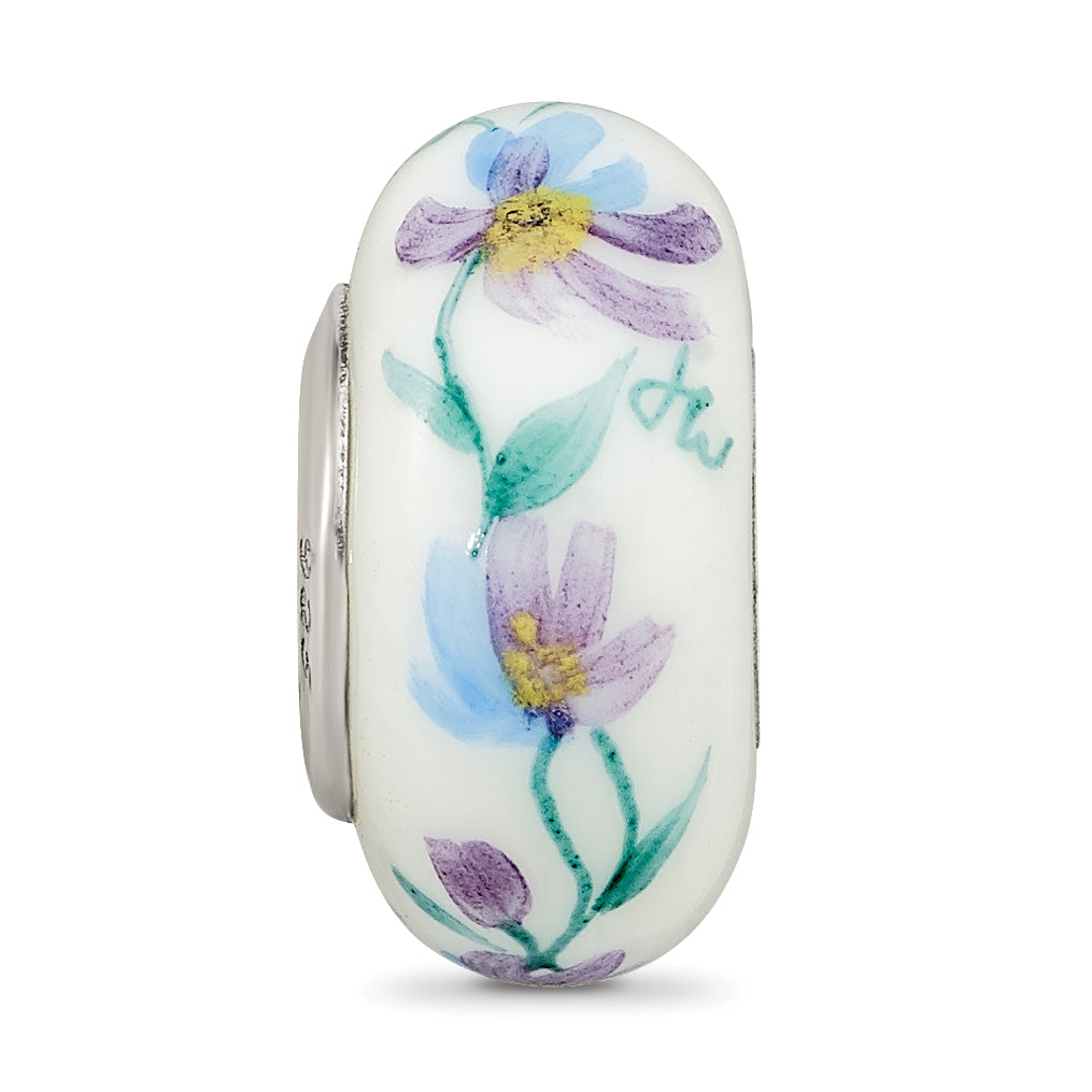 Sterling Silver Reflections Misty Morning Flowers Fenton Glass Bead