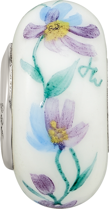 Sterling Silver Reflections Misty Morning Flowers Fenton Glass Bead
