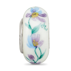 Sterling Silver Reflections Misty Morning Flowers Fenton Glass Bead