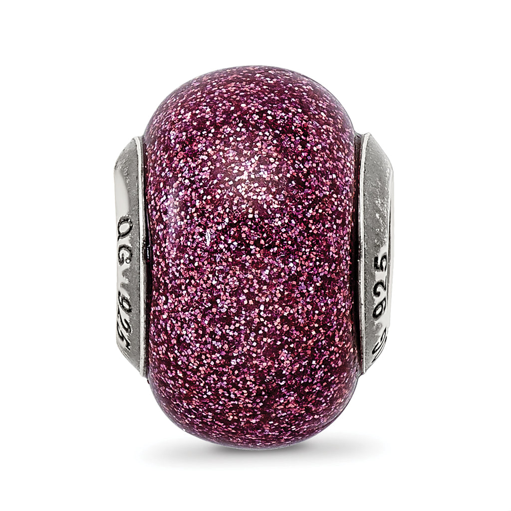 Sterling Silver Reflections Pink Glitter Italian Glass Bead