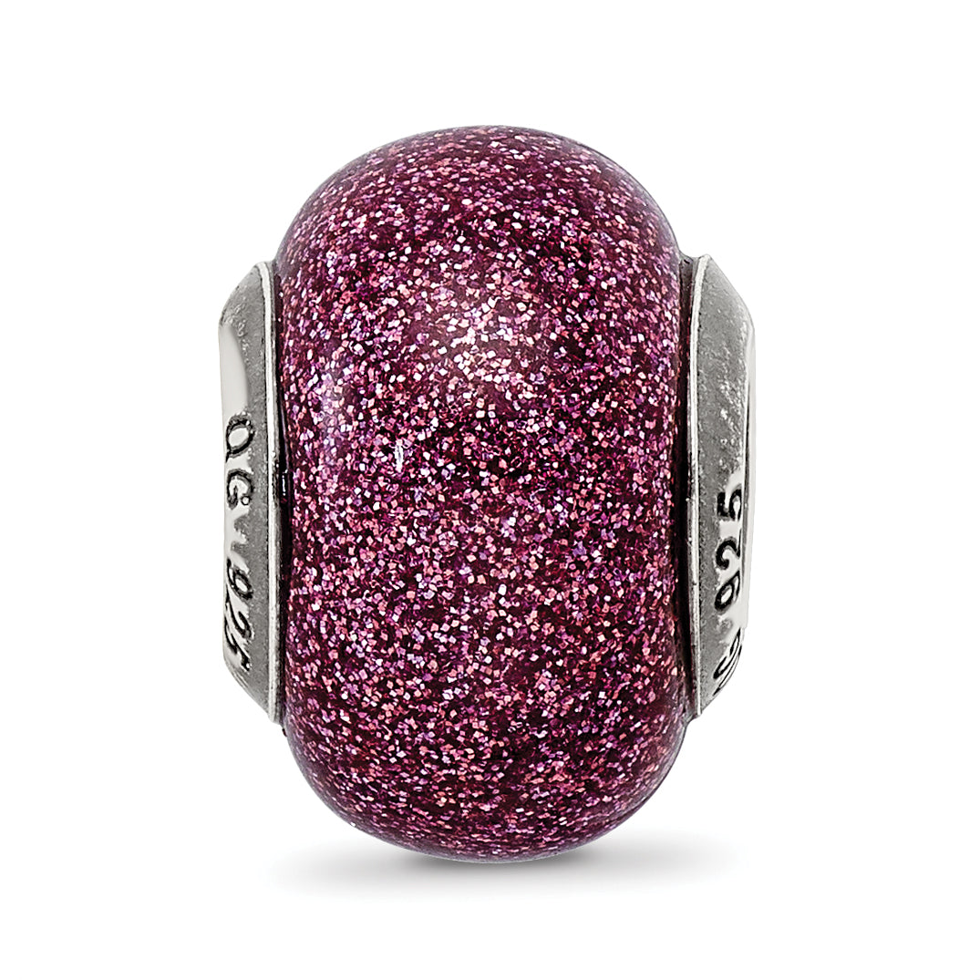 Sterling Silver Reflections Pink Glitter Italian Glass Bead