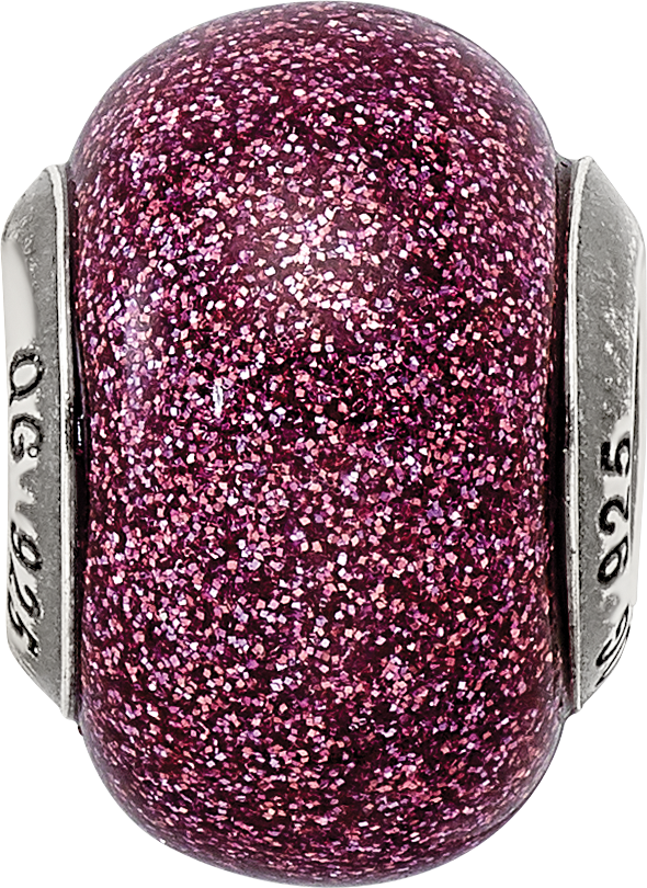 Sterling Silver Reflections Pink Glitter Italian Glass Bead