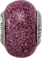 Sterling Silver Reflections Pink Glitter Italian Glass Bead
