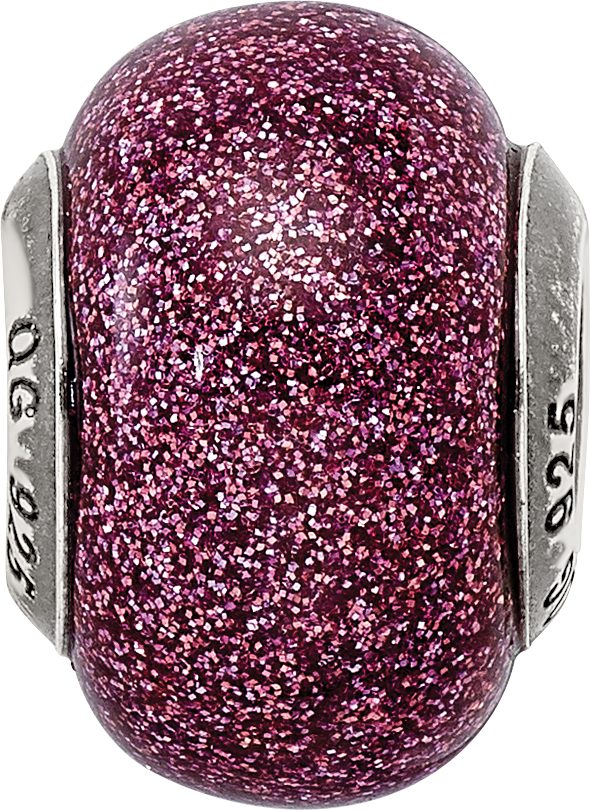 Reflection Beads Sterling Silver Pink Glitter Italian Glass Bead - Sophia Jewelers