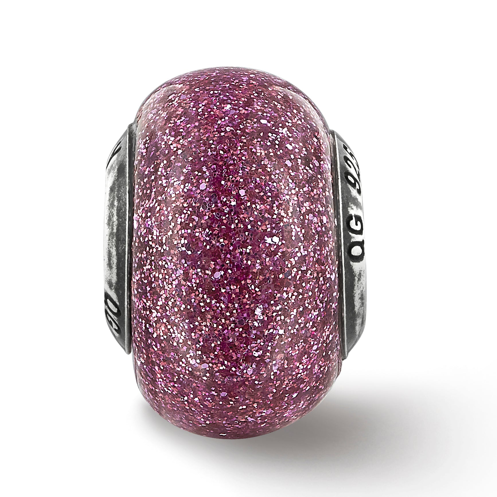 Sterling Silver Reflections Pink Glitter Italian Glass Bead