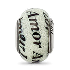 Sterling Silver Reflections Love/Amor Black & White Glitter Italian Glass