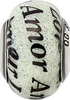 Sterling Silver Reflections Love/Amor Black & White Glitter Italian Glass