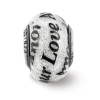 Sterling Silver Reflections Love/Amor Black & White Glitter Italian Glass