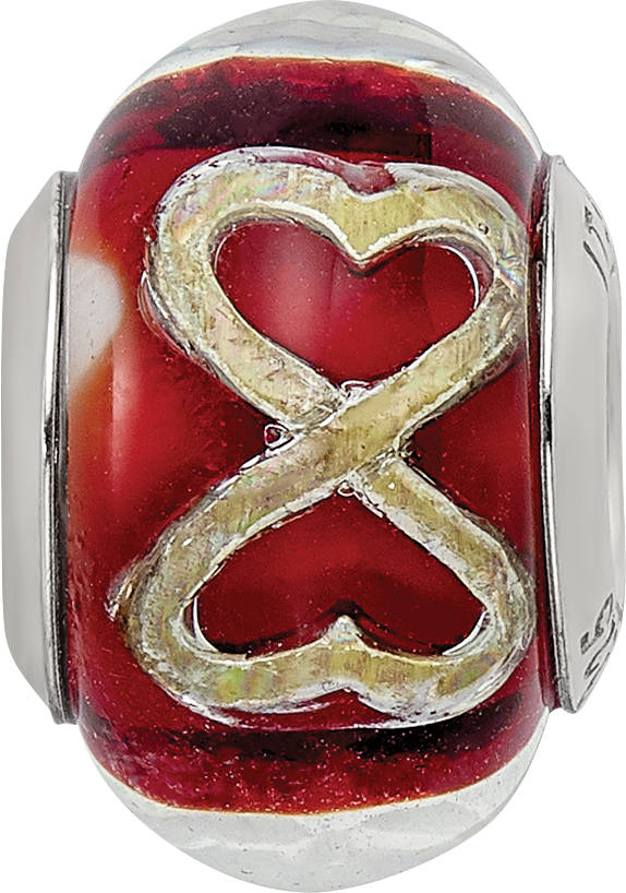 Sterling Silver Reflections Foil Heart Infinity Red Italian Glass Bead