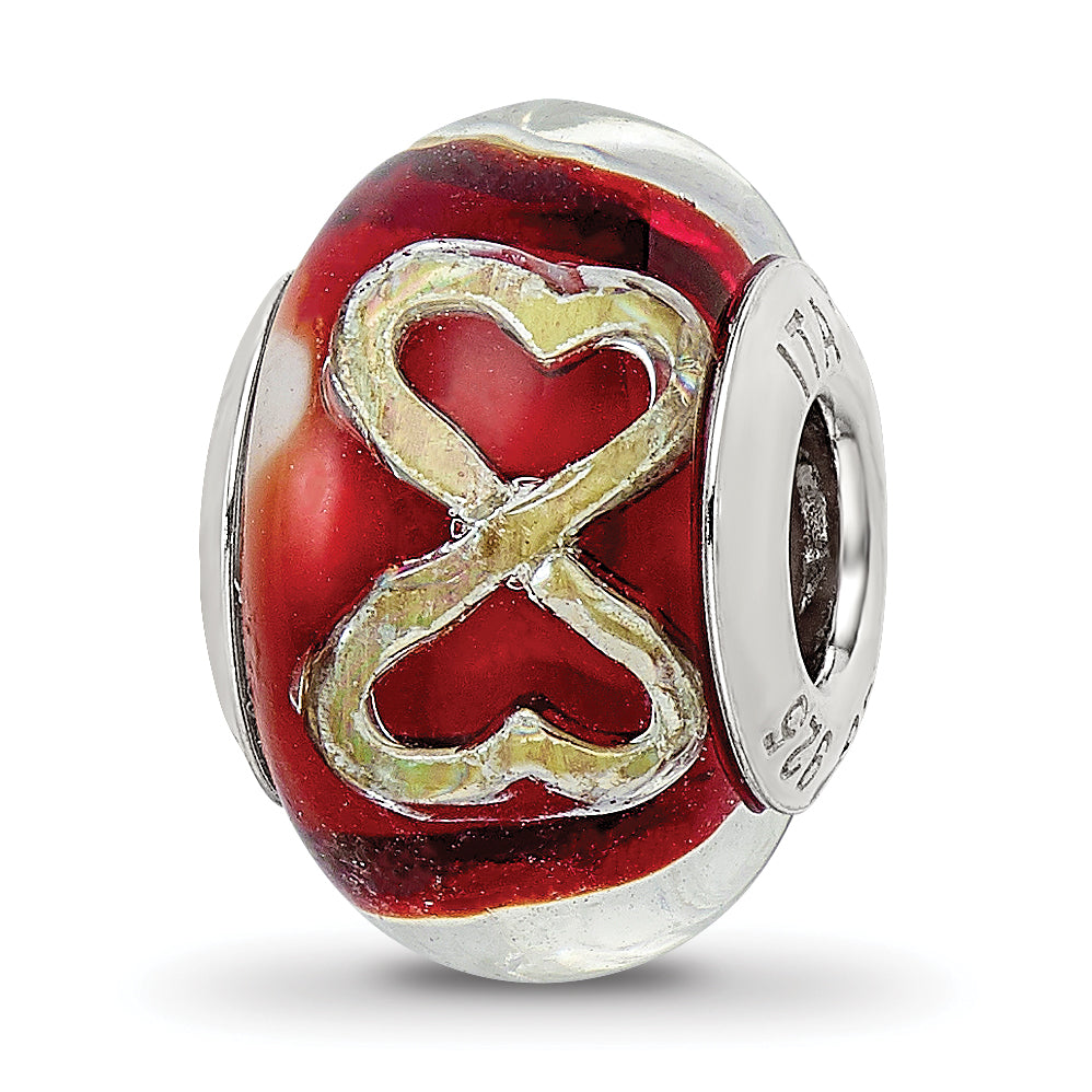 Sterling Silver Reflections Foil Heart Infinity Red Italian Glass Bead Main image