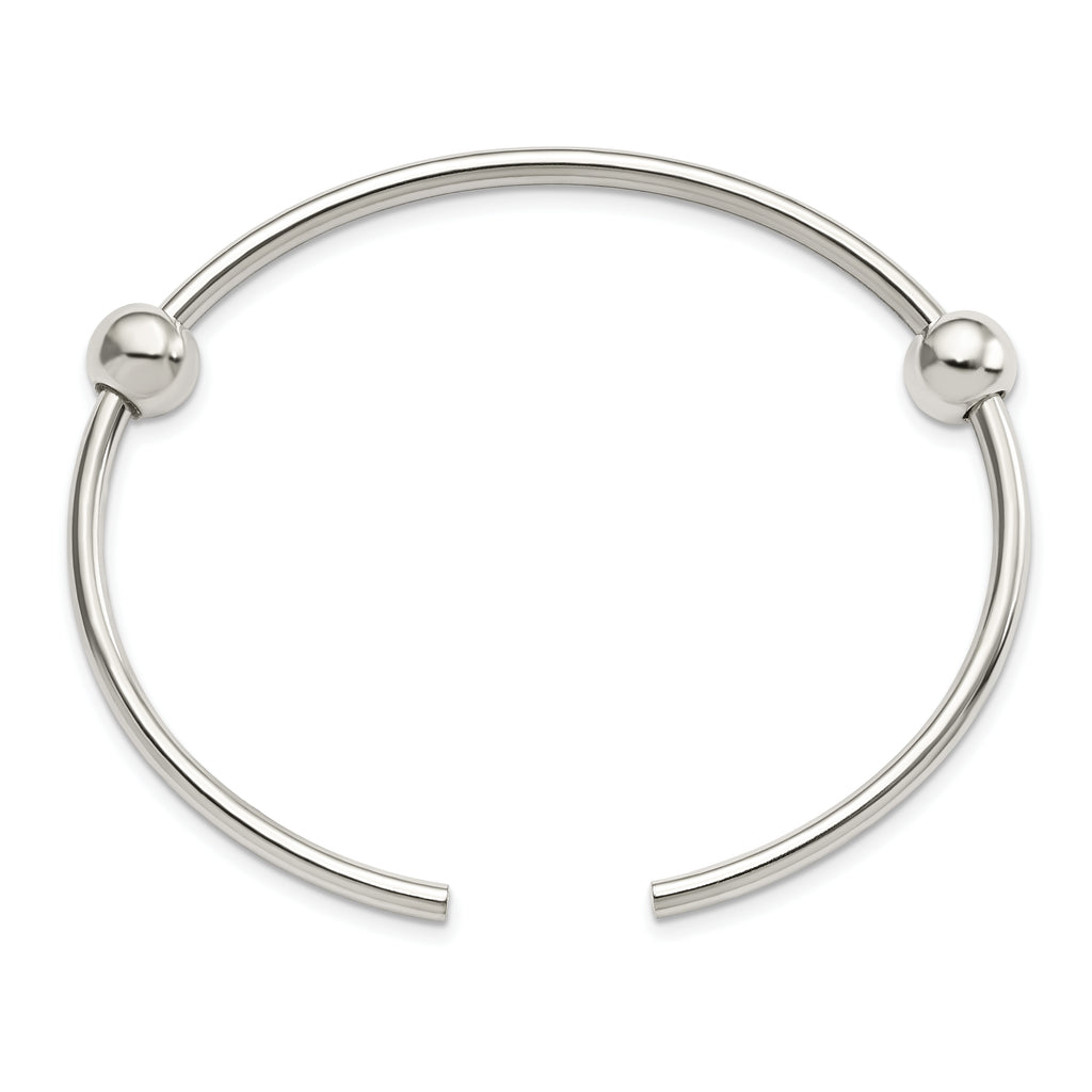 Sterling Silver Reflections Polished Includes 2 Stopper Beads Bangle