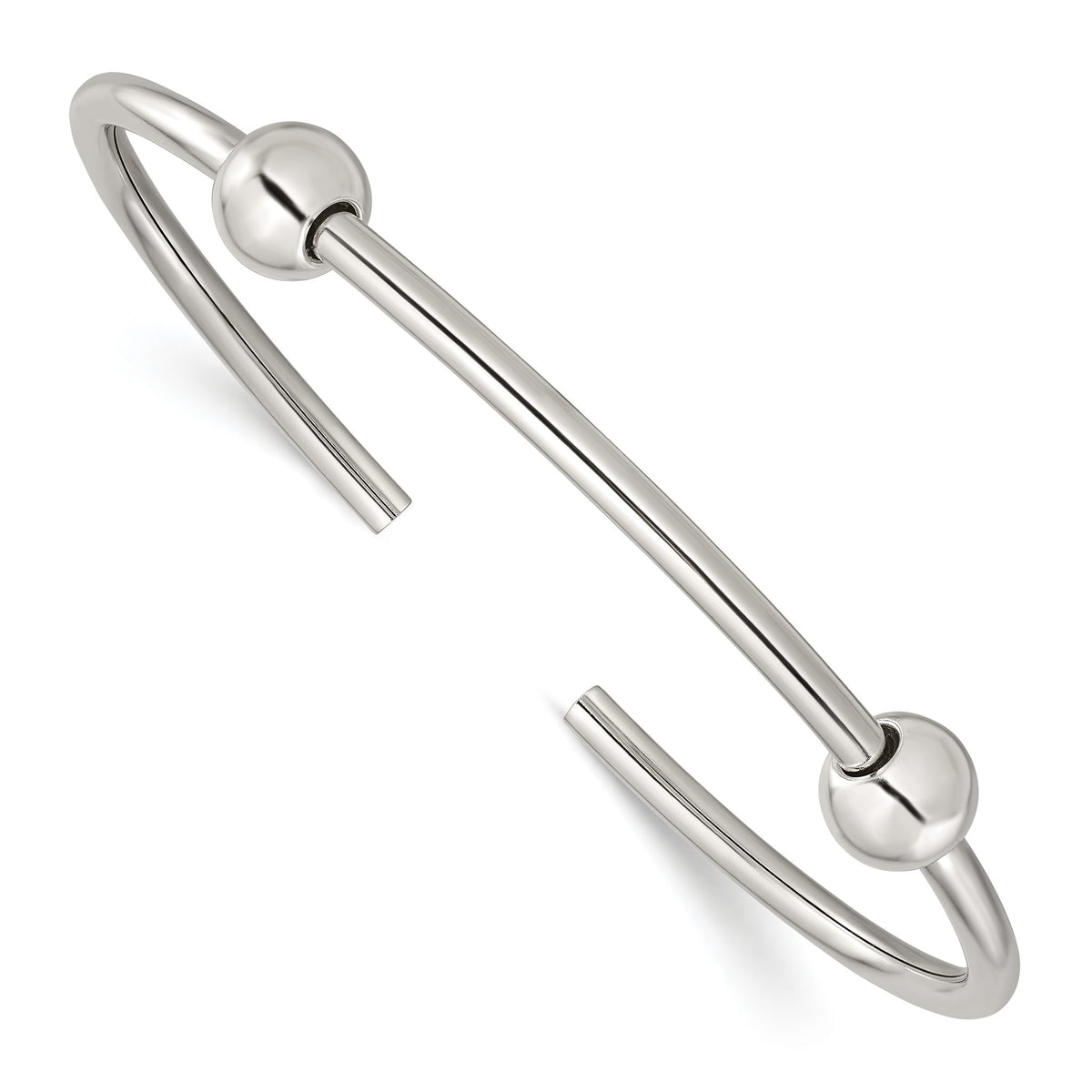 Reflection Beads Sterling Silver Polished Includes 2 Stopper Beads Bangle - Sophia Jewelers Main image