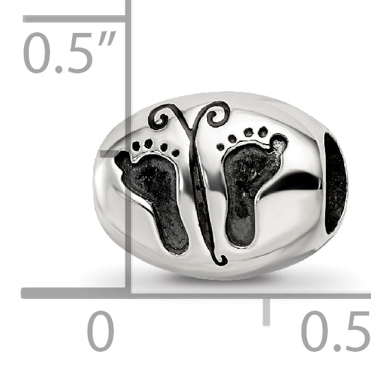 Sterling Silver Reflections Antiqued Baby Feet Butterfly Bead