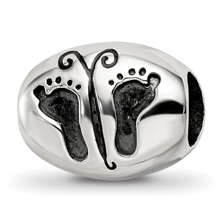 Sterling Silver Reflections Antiqued Baby Feet Butterfly Bead Main image