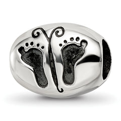 Sterling Silver Reflections Antiqued Baby Feet Butterfly Bead