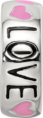 Sterling Silver Reflections Pink Enameled Hearts Love Amour Spacer Bead