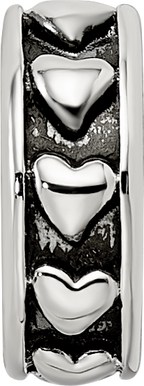 Sterling Silver Reflections Antiqued Hearts Gripper Bead